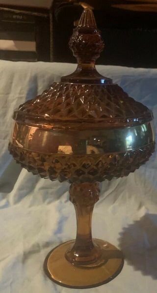 Vintage Gold Amber Footed Candy Dish With Lid