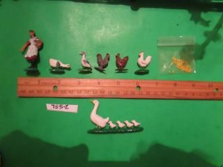 Set of 8,  Vtg Britain ' s Ltd Farm Fowl with Feeding Farm Hand & Feed 785 - Z 5