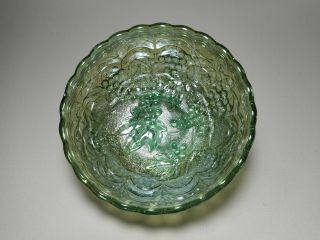 Imperial’s Vintage Grape Pattern Green Carnival Glass 5 - Inch Bowl