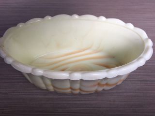 Vintage Akro Agate Scalloped Light Green Planted Swirl Glass Planter Oval 2