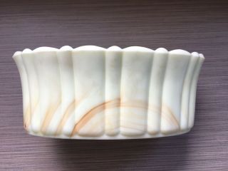 Vintage Akro Agate Scalloped Light Green Planted Swirl Glass Planter Oval 5