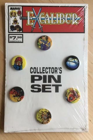 Vintage Marvel Excalibur Comic Book Metal Collector’s Pin Set Of 6 Nip