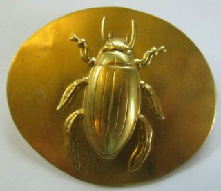 Incredible Xl Antique Vtg Metal Picture Button Scarab Beetle Insect 2 - 1/2 " (a)