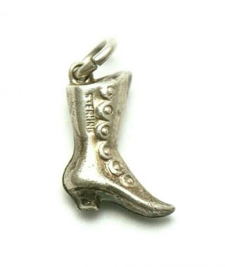 Western Ladies Puffy Boot Bracelet Charm Vintage 40’s Sterling Silver Cowgirl