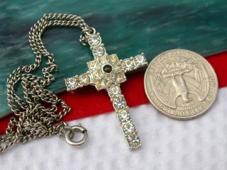 Vintage Silver Tone The Lords Prayer STANHOPE Rhinestone Cross Pendant Necklace 3