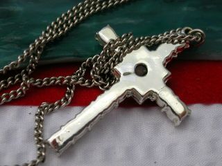 Vintage Silver Tone The Lords Prayer STANHOPE Rhinestone Cross Pendant Necklace 4