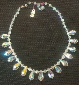 High End Vintage Estate Aurora Borealis Glass Crystal Beads Bridal Necklace