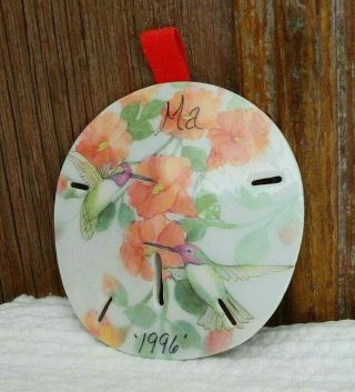 Vintage Hand Painted Sand Dollar With Humming Birds And Flowers Floral