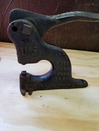 Vintage Rivet Press Punch Tool Cast Iron Antique 1900 Patentleather " The Us "