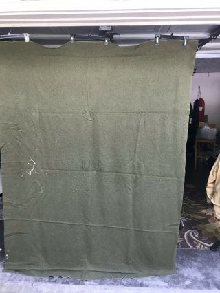 Us Army Vintage Green Wool Blanket 75 By 65 Inches