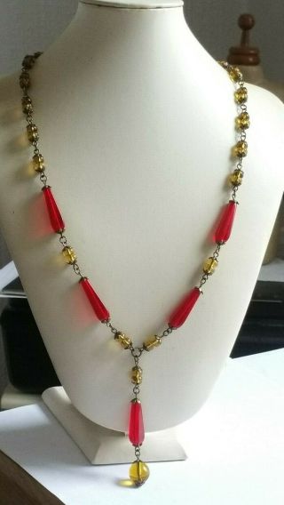 Czech Wired Glass Bead Tassel Necklace Vintage Deco Style