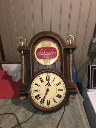 Vintage Schaefer Beer Lighted Sign With Clock.  Nautical Theme - Read