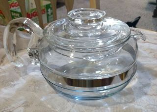 Vtg Pyrex Flameware 8446 - B 6 Cup Glass Teapot & Lid