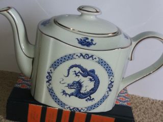 Vintage Arthur Wood Celadon Porcelain Blue Dragon Teapot