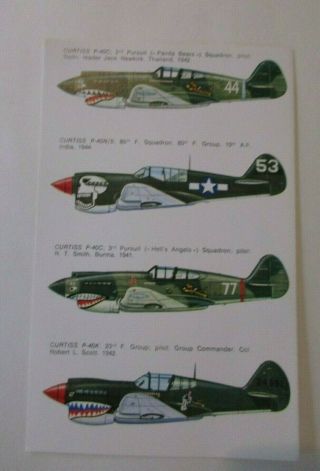 Vintage Esci Decal Set Of P - 40 Warhawk And F - 6 Hellcat 1/72 Scale