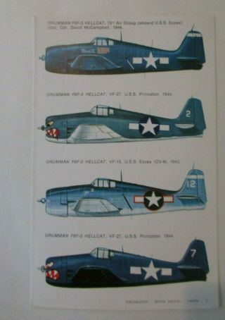 Vintage ESCI Decal Set of P - 40 Warhawk and F - 6 Hellcat 1/72 Scale 2