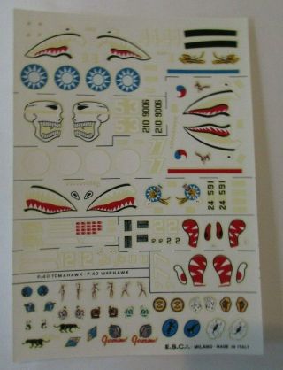 Vintage ESCI Decal Set of P - 40 Warhawk and F - 6 Hellcat 1/72 Scale 3