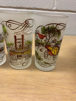 Vintage federal set of 4 currier and ives frosted drinking glasses tumblers 2