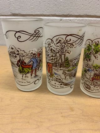 Vintage federal set of 4 currier and ives frosted drinking glasses tumblers 3