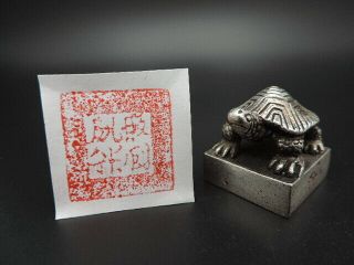 Chinese Vintage Tibet Sliver Office Kanji Wax Seal Stamp Signet Set Tortoise 2