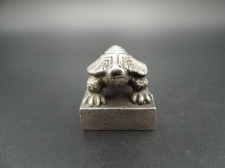 Chinese Vintage Tibet Sliver Office Kanji Wax Seal Stamp Signet Set Tortoise 5