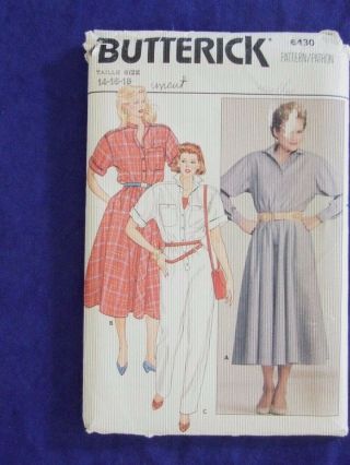 Uncut Vintage Butterick 6430 Women Sz 14 - 16 - 18 Jumpsuit&dress Sewing Pattern