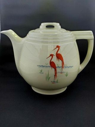 Vintage Hall Coffee Drip - O - Lator Pot/teapot Orange/pink Crane 1930 