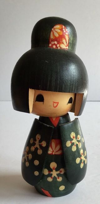 Vintage Japanese Kokeshi Wooden Doll 5.  5” Tall