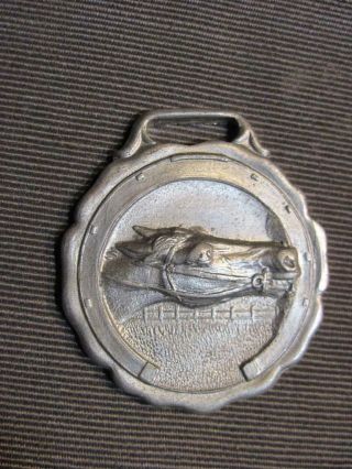 Running Horsehead In Horseshoe Vintage Watch Fob Stamped Zinc