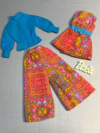 Vintage Barbie 1970 Mod Mood Matchers Turquoise Shirt,  Dress,  Palazzo Pants,  Wow