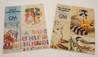 2 Erica Wilson Crewel Embroidery Needlework Design Books Animals Letters Vintage
