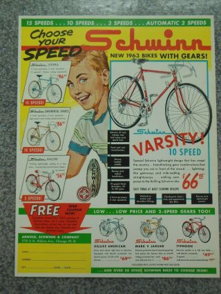 Vintage 1963 Schwinn Varsity Continental Jaguar Bicycle Advertisement