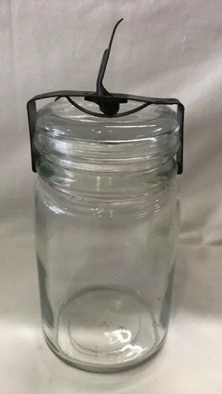 Vintage Hazel Atlas Clear Canning Jar With Metal Flip Lever Seal Rare Unusual