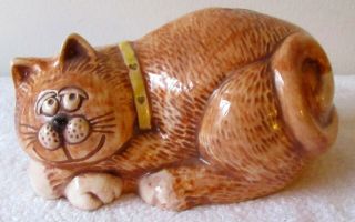 Vntg Cat Kitten Kitty Piggy Bank By Treasure Craft W/tag 8 " Long 4 " Tall