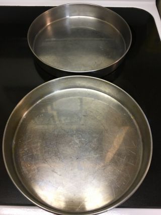 2 Vtg Heavy Duty Stainless Steel Round Layer Cake Pans 9 5/8 X 1 1/2 " No Brand