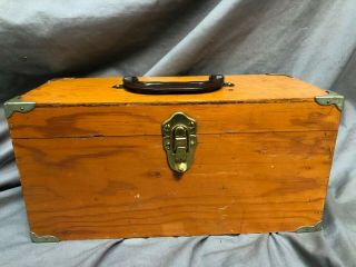 Vintage,  Handmade Fishing Tackle Box,  Wood With Brass Hardware,