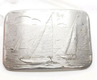 Vintage Rare Wendell August Forge Art Iron Aluminum Sail Boats At Sea Brooch Pin