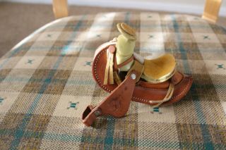 4 " Vintage Leather Horse Saddle Toy Realistic Miniature Tooled Sample Western