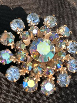 Vintage Jewelry Glitzy Beau Jewels Aurora Borealis Rhinestone Flower Brooch Pin