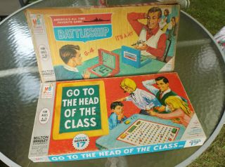 2 Vintage 1967 Games Battleship & Go To To The Head Of The Class Milton Bradley