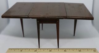 Vintage Miniature Signed Columbia Wooden Drop Leaf Table For Dollhouse Or Doll