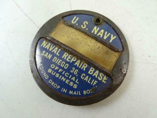 Vtg Wwii Era Us Navy Naval Repair Base Pin Button San Diego Ca Badge Military
