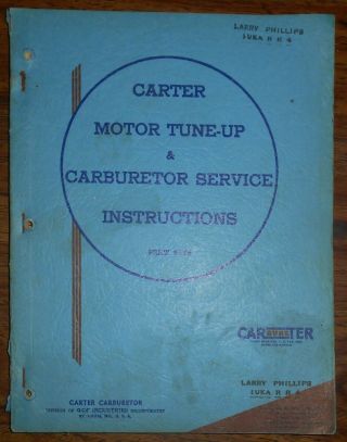 Vintage 1961 Carter Motor Tune - Up & Carburetor Service Instructions Form 2704