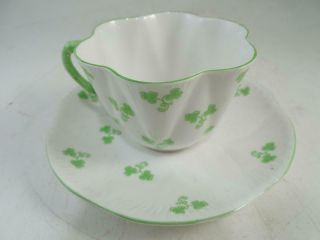 Vintage Three Leaf Clover Teacup Tea Cup & Saucer Set Shelley England Bone China