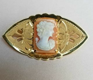 Vintage Art Nouveau 14k Gold Filled Shell Carved Cameo Brooch Pin Lovely