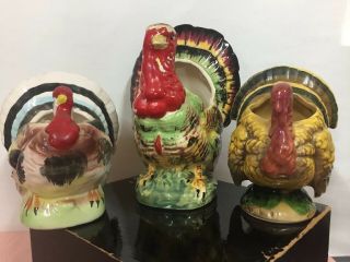 3 Vintage Napco Turkey Planters Thanksgiving Ceramic Mid Century Farmhouse