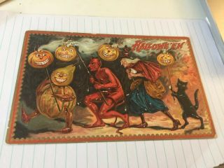 Vintage Halloween Postcard Tuck’s Halloween Series 160 Devil And Witch