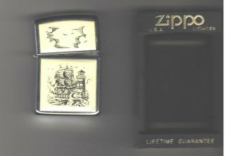 Vintage Zippo Cigarette Lighter Scrimshaw 1989 Ship Lighthouse