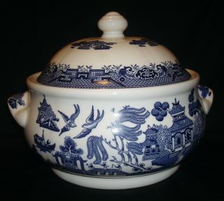 Vintage Churchill Staffordshire England Blue Willow Serving Casserole Dish W/lid