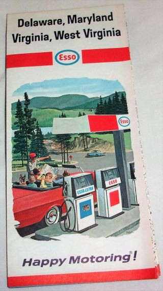 1967 Esso Delaware/maryland/virginia/west Virginia Vintage Road Map Humble Oil &